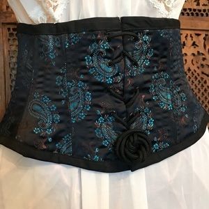Corset Lace Up Hook Back Boned Black Turquoise